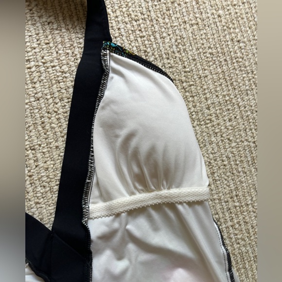 Trina Turk Beautiful EUC Multi-Colored Plunge Halter One Piece Swimsuit Size 10 - Picture 7 of 14